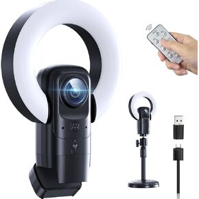 4K Webcam with Light, Streaming Camera with Microphone, Plug and Play, USB HD Computer Web Camera, 1080P Auto-Focus, 120°FOV PC Camera for Zoom Skype Teams, Desktop