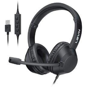 LEVN Headset with Mic, USB Headset with Microphone for PC, Headset with Microphone for Pc with Noise Canceling Microphone for Laptop, USB Headset for Work from Home/Call Center/Open Office