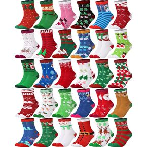 Neer 30 Pair Kid Christmas Socks Colorful Cute Creative Fancy Crew Fun Novelty Design Socks for Toddler Children Boys Girls
