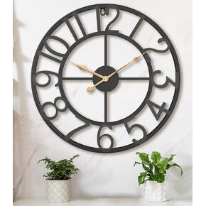 Pytha Sight 30 Inch Extra Large Giant Wall Clock,Oversized Round Silent Vintage Industrial Black Metal Farmhouse Big Roman Numeral Wall Clocks for Living Room,Kitchen,Bedroom Home Decor