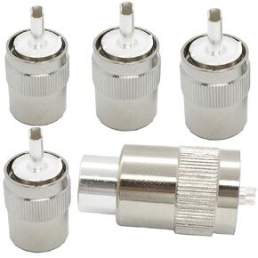UHF PL-259 PL259 Male-Plug Solder Connector Adapter Connector Silver/Teflon for RG8 RG214 RG213 9913 LMR400 Type Cable Compatiable with CB Ham Radio Antenna Pack of 5