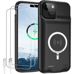 Battery Case for iPhone 15 Plus, Newest 12000mAh High Capacity Rechargeable Portable Extended Charger Case Wireless Charging Compatible with iPhone 15 Plus (6.7 inch) Charging Case & Carplay (Black)