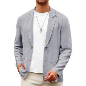 Runcati Mens Casual Linen Blazer Suit Jacket Two Button Slim Fit Lightweight Business Sport Coats