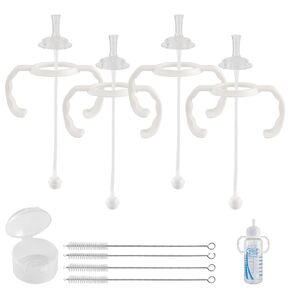 Straw Cup Conversion Kit for Dr Browns Narrow and Narrow Glass Baby Bottles, Spill-Proof Transition Kit with Silicone Straw Nipple, Weighted Straw, Handle, 4 Pack, 6m+