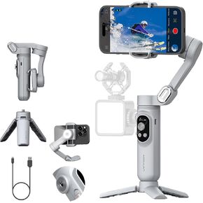 Gimbal Stabilizer for Smartphone with Face/Object tracking for iPhone 15 14 Pro Max Android,3-Axis Foldable Phone Gimbal w/Built-in Light,1/4 Threads for TikTok YouTube Vlogging(Smart X Grey)