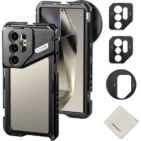 Neewer S24 Ultra Phone Cage with 67mm Filter Adapter, 17mm Lens Backplate, T Mount Lens Adapter, Cleaning Cloth, Smartphone Video Rig Stabilizer Compatible with Samsung Moment T Series Lenses, PA042