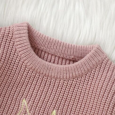 Toddler Baby Girls Easter Outfit Long Sleeve Bunny Embroidery Crewneck Sweater Infant Baby Girl Cute Knitted Top in Saudi Arabia