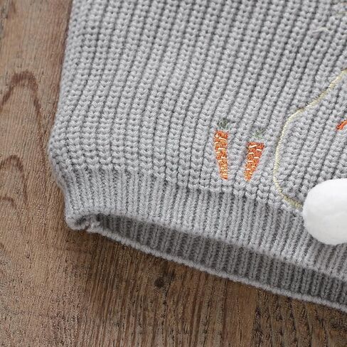 Toddler Baby Girls Easter Outfit Long Sleeve Bunny Embroidery Crewneck Sweater Infant Baby Girl Cute Knitted Top in Kuwait