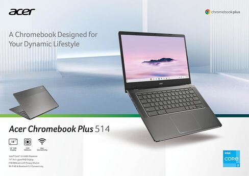 كمبيوتر محمول Acer Chromebook Plus 514 مع Google AI - شاشة 14 بوصة عالية الدقة 1920 × 1080 IPS | Intel Core i3-N305 | 8 جيجابايت LPDDR5 | 128 جيجابايت SSD | Wi-Fi 6E | كاميرا FHD | نظام التشغيل Chrome | CB514-4H-38JA in Saudi Arabia