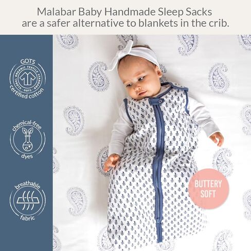 بطانية Malabar Baby من القطن العضوي خفيفة الوزن وقابلة للارتداء، TOG 0.6 كيس نوم للأطفال حديثي الولادة، للجنسين، أخضر، متوسط ​​(6-18 شهرًا) in Kuwait