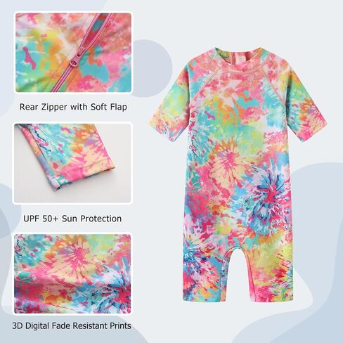 Toddler Baby Girls Rash Guard Sunsuits for Girls One Piece Swimsuits UPF 50+ Short Sleeve Bathing Suit Beachwear in Saudi Arabia