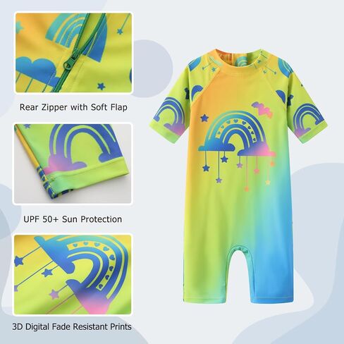 Toddler Baby Girls Rash Guard Sunsuits for Girls One Piece Swimsuits UPF 50+ Short Sleeve Bathing Suit Beachwear in Saudi Arabia