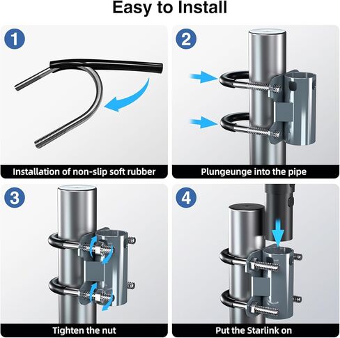 Starlink Mount Kit, Starlink Mounting Pole for Starlink Internet Kit Satellite, U-Bolt Pipe Adapter for Starlink V2 Portable Starlink Mounting Bracket Stand for Roof, Camping, RV Travel, Yacht in Kuwait
