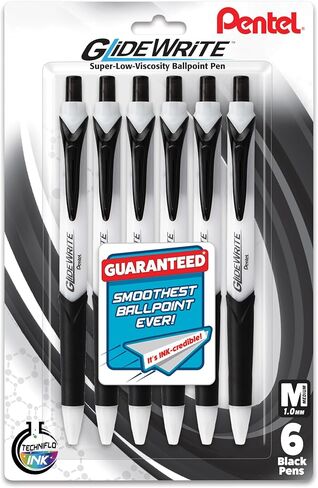 Pentel GlideWrite Ballpoint Pen with TechniFlo Ink, (1.0mm) Medium Line, Assorted Ink, Pack of 6 (BX910BP6M1) in Saudi Arabia