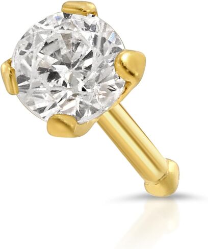 EVAYA 14K Gold Nose Stud, 20 Gauge CZ Prong Set Simulated Diamond - Women Real Gold, Solid Gold Nose Stud in Saudi Arabia