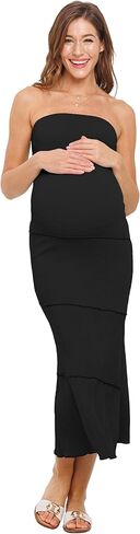 Womens Ribbed Strapless Tube Maxi Maternity Dress in Kuwait