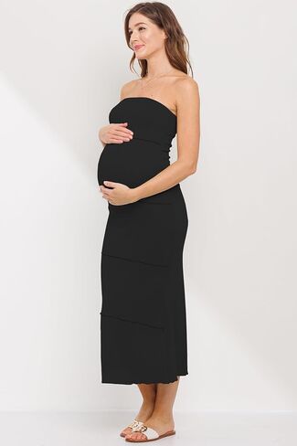 Womens Ribbed Strapless Tube Maxi Maternity Dress in Kuwait
