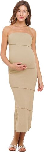 Womens Ribbed Strapless Tube Maxi Maternity Dress in Kuwait