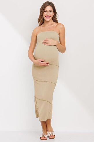 Womens Ribbed Strapless Tube Maxi Maternity Dress in Kuwait