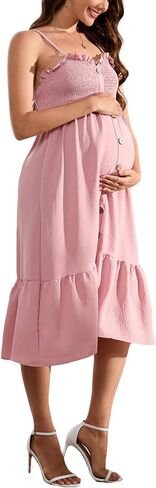 Women's Maternity Dress Summer Sleeveless Smocked Casual Spaghetti Strap Flowy Maxi Dress Photoshoot Baby Shower in Saudi Arabia