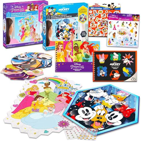 Disney Window Art Mosaic - Bundle with 2 Disney Window Puzzle Art Sets Featuring Mickey Mouse and Disney Princesses Including Window Clings, Stickers, More | Disney Window Cling Puzzle in Saudi Arabia