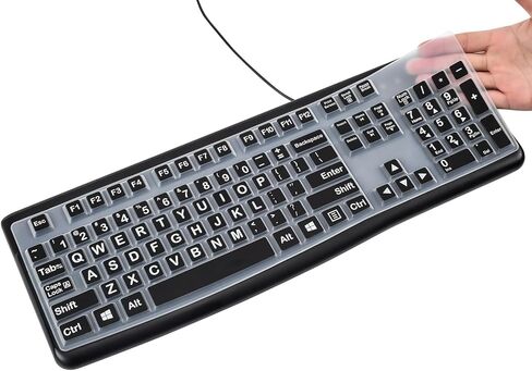غطاء لوحة مفاتيح مطبوع كبير للوحة المفاتيح السلكية Logitech K120 & MK120، واقي لوحة مفاتيح بأحرف كبيرة كبيرة الحجم عالي التباين وسهل القراءة والكتابة - أسود in Kuwait