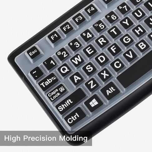 غطاء لوحة مفاتيح مطبوع كبير للوحة المفاتيح السلكية Logitech K120 & MK120، واقي لوحة مفاتيح بأحرف كبيرة كبيرة الحجم عالي التباين وسهل القراءة والكتابة - أسود in Kuwait