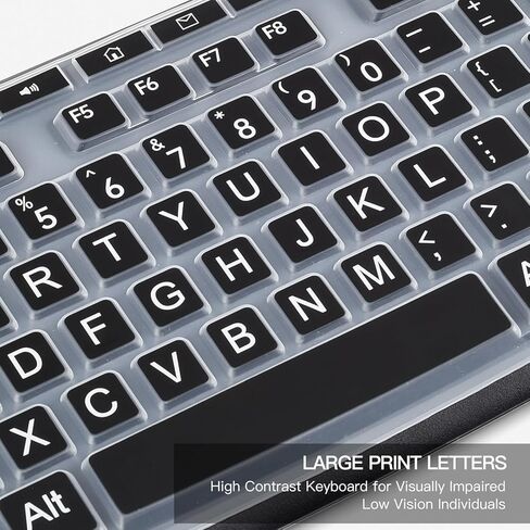 غطاء لوحة مفاتيح مطبوع كبير للوحة المفاتيح السلكية Logitech K120 & MK120، واقي لوحة مفاتيح بأحرف كبيرة كبيرة الحجم عالي التباين وسهل القراءة والكتابة - أسود in Kuwait
