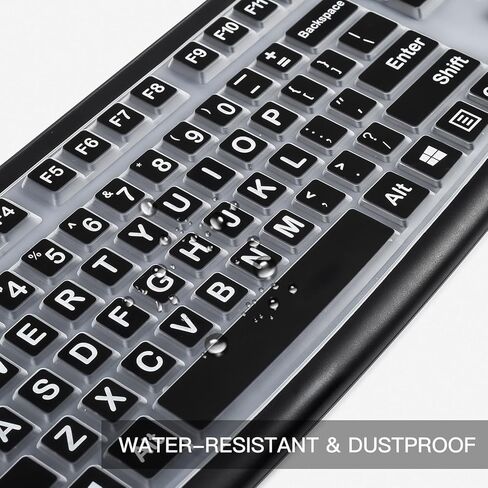غطاء لوحة مفاتيح مطبوع كبير للوحة المفاتيح السلكية Logitech K120 & MK120، واقي لوحة مفاتيح بأحرف كبيرة كبيرة الحجم عالي التباين وسهل القراءة والكتابة - أسود in Kuwait