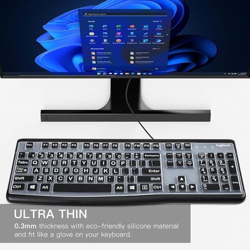 غطاء لوحة مفاتيح مطبوع كبير للوحة المفاتيح السلكية Logitech K120 & MK120، واقي لوحة مفاتيح بأحرف كبيرة كبيرة الحجم عالي التباين وسهل القراءة والكتابة - أسود in Kuwait