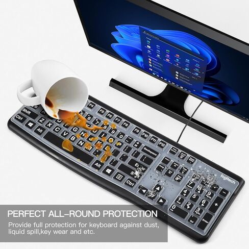 غطاء لوحة مفاتيح مطبوع كبير للوحة المفاتيح السلكية Logitech K120 & MK120، واقي لوحة مفاتيح بأحرف كبيرة كبيرة الحجم عالي التباين وسهل القراءة والكتابة - أسود in Kuwait
