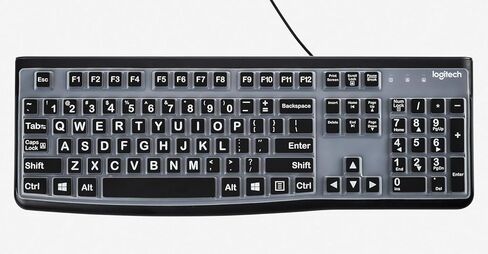 غطاء لوحة مفاتيح مطبوع كبير للوحة المفاتيح السلكية Logitech K120 & MK120، واقي لوحة مفاتيح بأحرف كبيرة كبيرة الحجم عالي التباين وسهل القراءة والكتابة - أسود in Kuwait