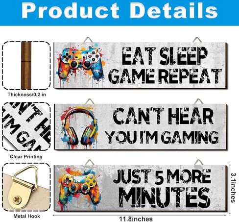 3Pcs Game Wall Art Wooden Sign, Little Man Cave Sign Hanging, Game Hanging Wall Art Decor Sign, Gamer Wall Plaques Decor for Boys Kids Bedroom Playroom Nursery in Kuwait