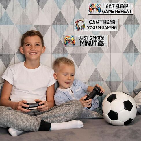3Pcs Game Wall Art Wooden Sign, Little Man Cave Sign Hanging, Game Hanging Wall Art Decor Sign, Gamer Wall Plaques Decor for Boys Kids Bedroom Playroom Nursery in Kuwait