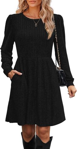 OFEEFAN Womens Fall Dress Crew Neck Long Sleeve Knit Winter Sweater Dresses 2024 in Saudi Arabia