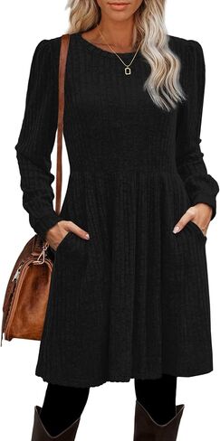 OFEEFAN Womens Fall Dress Crew Neck Long Sleeve Knit Winter Sweater Dresses 2024 in Saudi Arabia