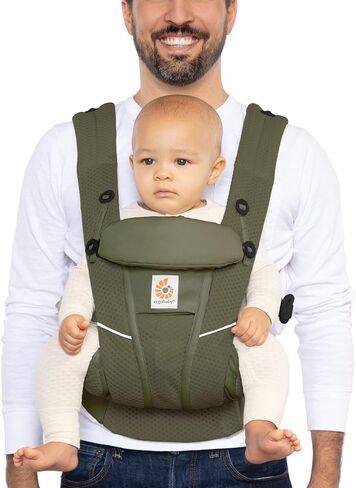 Ergobaby All Carry Positions Breathable Mesh Baby Carrier with Enhanced Lumbar Support & Airflow (7-45 Lb), Omni Breeze, Olive Green in Saudi Arabia