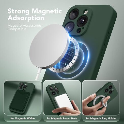 Magnetic for iPhone 13 Pro Case, Compatible with MagSafe, [Full Camera Protection][2 Screen Protectors] Silicone Shockproof Protective Phone Case for iPhone 13 Pro 6.1", Calke Green in Saudi Arabia
