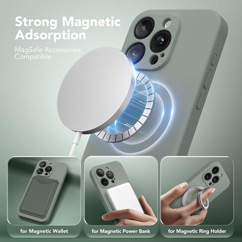 Magnetic for iPhone 13 Pro Case, Compatible with MagSafe, [Full Camera Protection][2 Screen Protectors] Silicone Shockproof Protective Phone Case for iPhone 13 Pro 6.1", Calke Green in Saudi Arabia