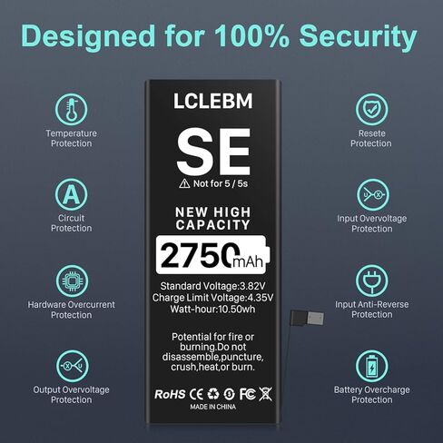 LCLEBM 2750mah Battery for iPhone SE 2016 1st Generation, High Capacity Li-ion Polymer Replacement Battery for iPhone SE with Repair Tools for iPhone SE First Generation in Kuwait