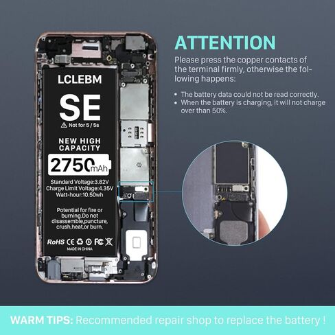 LCLEBM 2750mah Battery for iPhone SE 2016 1st Generation, High Capacity Li-ion Polymer Replacement Battery for iPhone SE with Repair Tools for iPhone SE First Generation in Kuwait