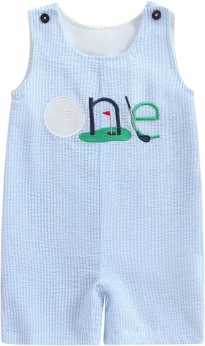 Baby Boy 1st Birthday Outfit Hole in One Golf Romper Striped Sleeveless Tank Bodysuit Overalls Cake Smash Clothes in Saudi Arabia