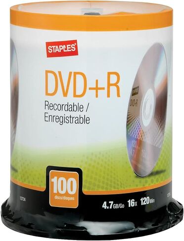 STAPLES 622850 4.7Gb 16X DVD+R Spindle 100/Pack (12734) in Saudi Arabia
