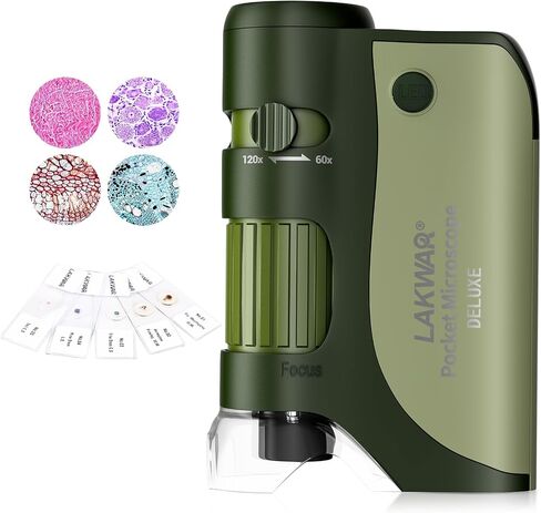 60x-120x Mini Pocket Microscope for Kids Adults, Portable Handheld Microscope with 5 Microscope Slides, Miniscope for Kids Adults Science Lab (Green) in Saudi Arabia