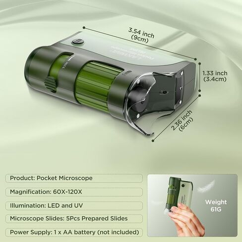 60x-120x Mini Pocket Microscope for Kids Adults, Portable Handheld Microscope with 5 Microscope Slides, Miniscope for Kids Adults Science Lab (Green) in Saudi Arabia