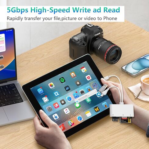قارئ بطاقات Sd لكاميرا iPhone، قارئ بطاقات ذاكرة USB 3.0 متعدد 5 في 1 لبطاقات SD، TF، CF، XD، MS، عارض كاميرا عالية السرعة لهاتف iPhone Galaxy in Saudi Arabia