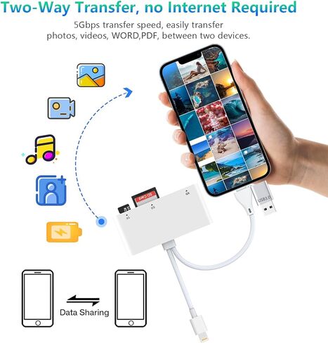 قارئ بطاقات Sd لكاميرا iPhone، قارئ بطاقات ذاكرة USB 3.0 متعدد 5 في 1 لبطاقات SD، TF، CF، XD، MS، عارض كاميرا عالية السرعة لهاتف iPhone Galaxy in Saudi Arabia