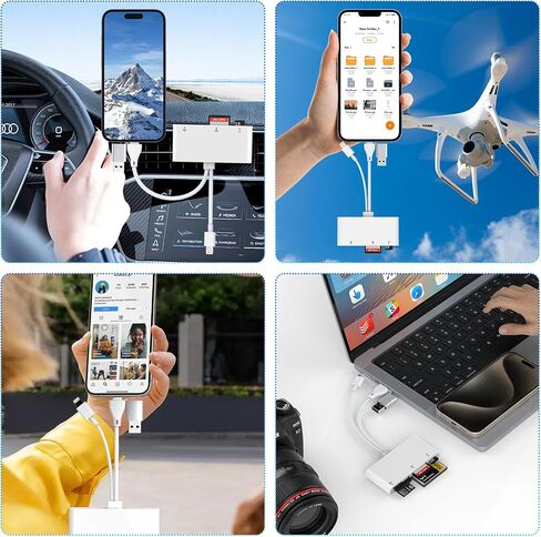 قارئ بطاقات Sd لكاميرا iPhone، قارئ بطاقات ذاكرة USB 3.0 متعدد 5 في 1 لبطاقات SD، TF، CF، XD، MS، عارض كاميرا عالية السرعة لهاتف iPhone Galaxy in Saudi Arabia