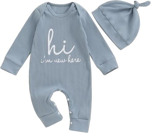 aporake Baby Boy Girl Clothes Hi I'm New Here Newborn Outfit One Piece Romper Bodysuit Jumpsuit+hat Newborn Hospital Outfit in Saudi Arabia