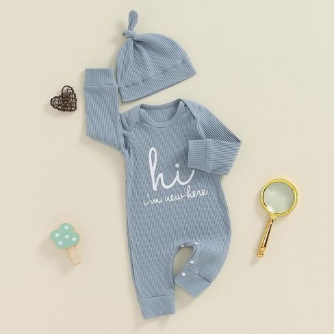 aporake Baby Boy Girl Clothes Hi I'm New Here Newborn Outfit One Piece Romper Bodysuit Jumpsuit+hat Newborn Hospital Outfit in Saudi Arabia